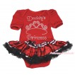 Valentine's Day Red Baby Bodysuit Red Black Checked Pettiskirt & Sparkle Rhinestone Daddy's Princess Print JS4306